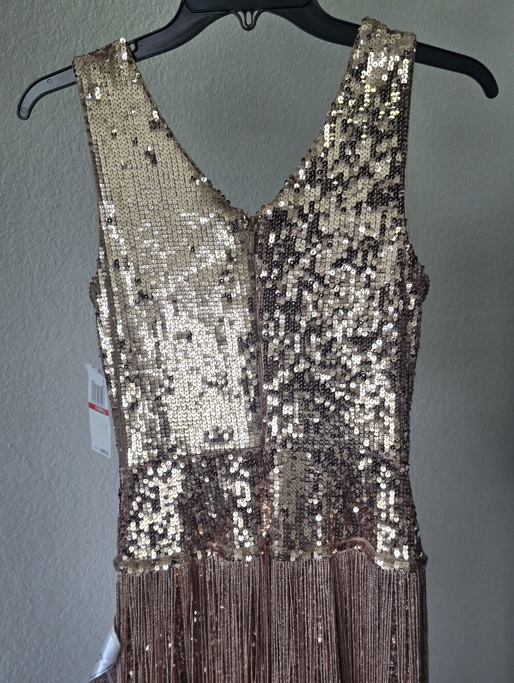 Dress The Population NWT Gold Sequin Fringe Maxi Gown XS $598 Deep V Formal - Picture 15 of 16